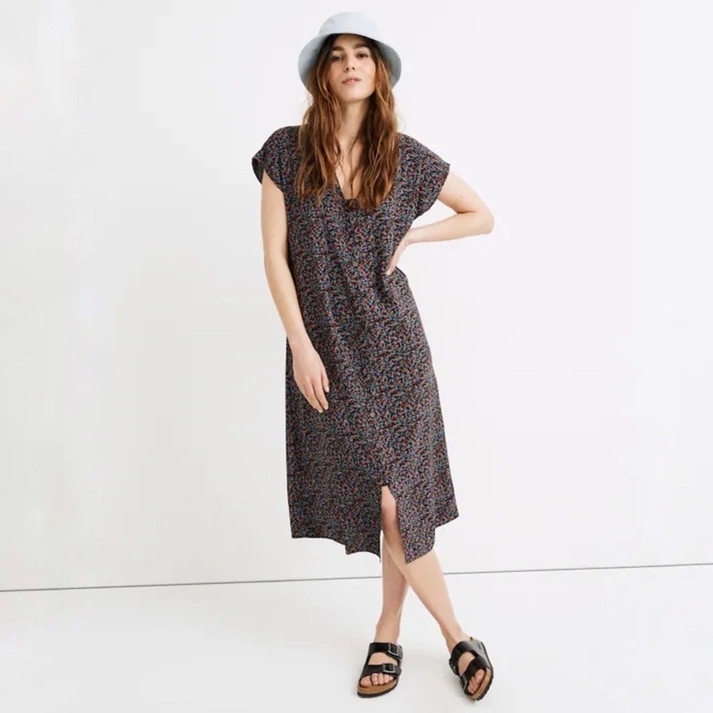 Madewell Easy Midi Dress Button Front in Fieldwalk Floral Size XL